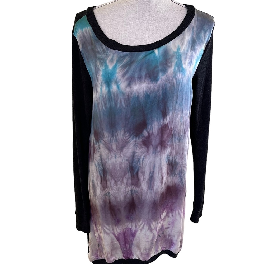 atina cristina Tunic Length Silk Tie Die Panel Sweater XS/S